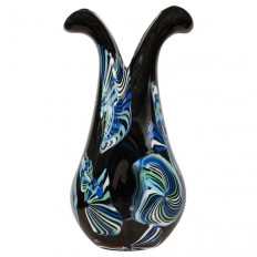 Black Murano glass vase with floral design