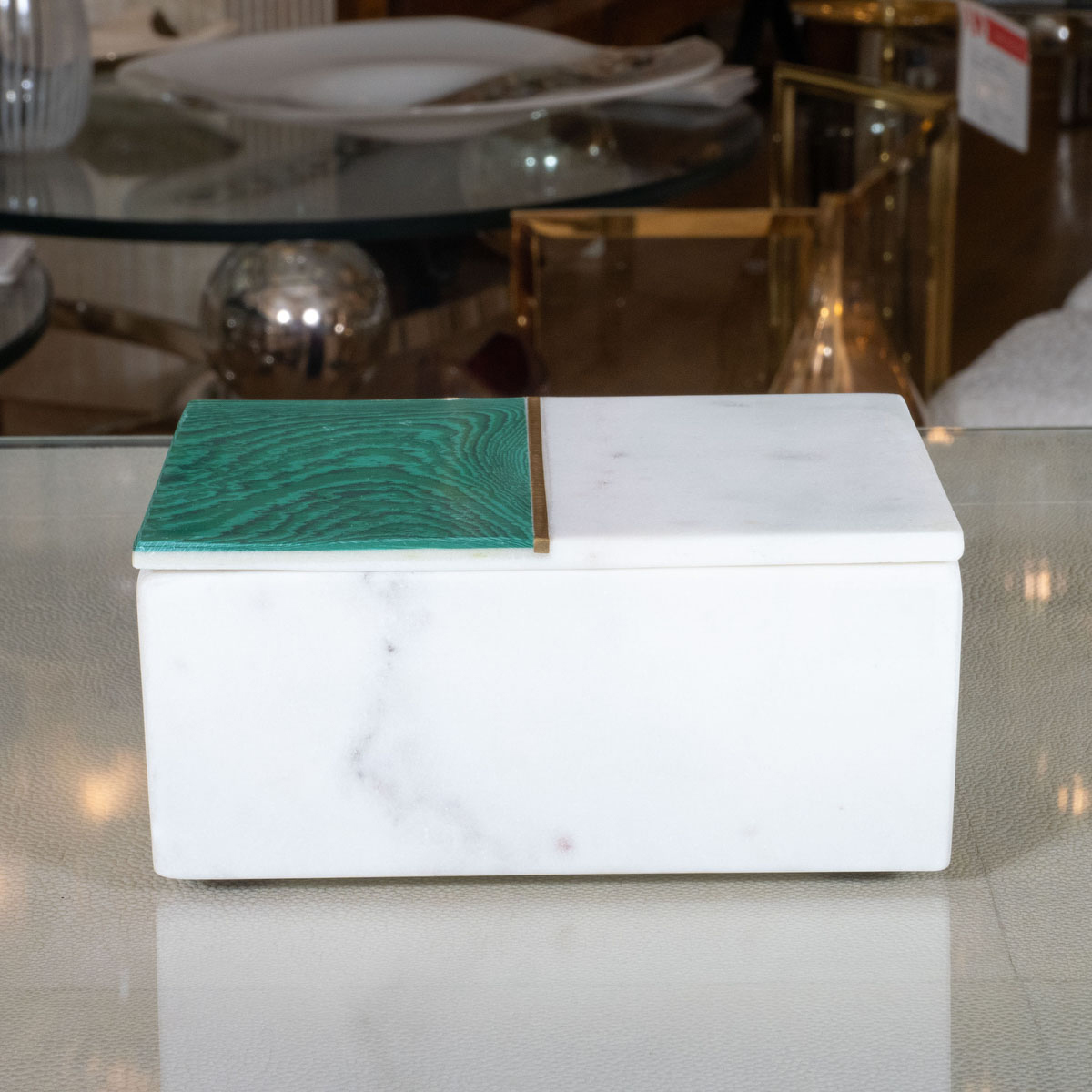 Rectangular stone and malachite box | Boxes | John Salibello