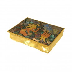 Brass box with inlaid stone mosaic design 