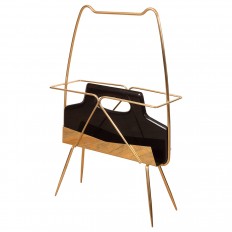 Brass and ebonized wood magazine rack