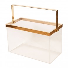 Rectangular Lucite and brass magazine rack
