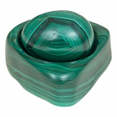 Malachite egg and bowl sculpture