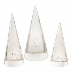 Trio of clear glass conical sculptures