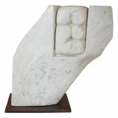 Abstract white marble sculpture on bronze base.