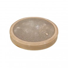 Round covered shagreen box with ivory frame