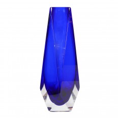 Tall facet cut Murano glass vase with cobalt blue sommerso core