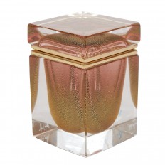 Petite square Murano glass box with rose and gold sommerso core