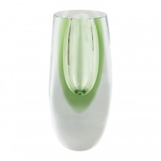 Tall glass vase with pale green sommerso design
