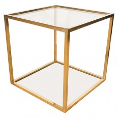 Petite square brass glass side table