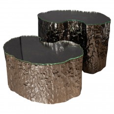 Pair of amorphic hammered metal side tables