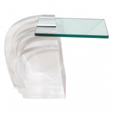 Lucite, brass and glass cantilevered side table