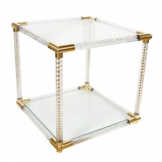 Pair of brass and fluted Murano glass two tier side tables