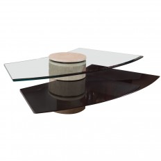 Adjustable travertine, wood and glass coffee table