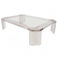 Octagonal lucite and glass coffee table 