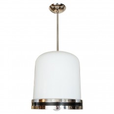 Nickel pendant fixture with bell form shade