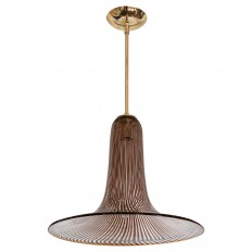 Brass pendant fixture with bell form striped shade