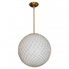 Brass pendant with dotted white glass shade