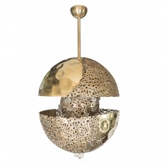 Patinated and perforated unusual brass pendant