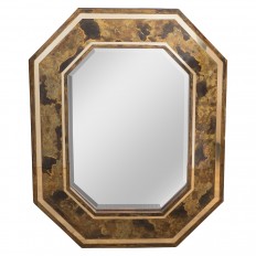 Octagonal mirror with verre eglomise tortoise shell surround