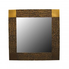 Square bronze mirror with relief surround and brass detail