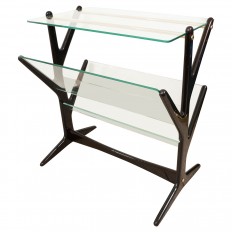 Ebonized wood and glass side table / magazine rack