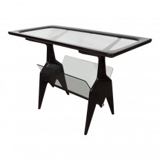 Ebonized wood table with glass inserts