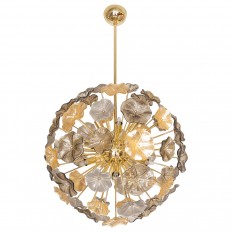 Gold leaf and smoked Murano glass flower pendant